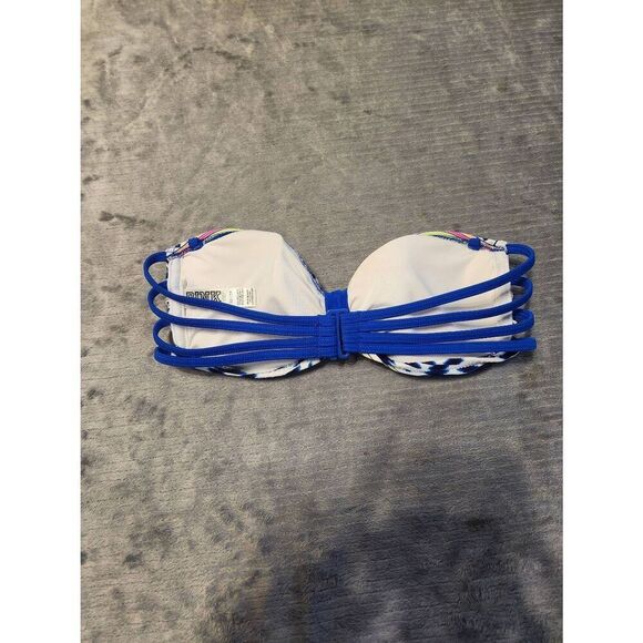Victoria's Secret Pink Size XS Blue Strappy Bandeau Strapless Bikini Top - Picture 2 of 3